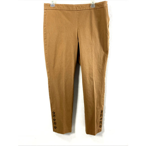 Talbot Pants Womens Size 12 Brown Chatham Ankle Stretch Slacks‎ Button Ankle - Picture 1 of 12